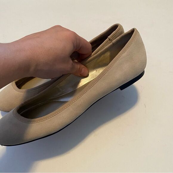 Lands End Beige tan neutra leather suede Emma classic flats woman’s -8 - Picture 4 of 8